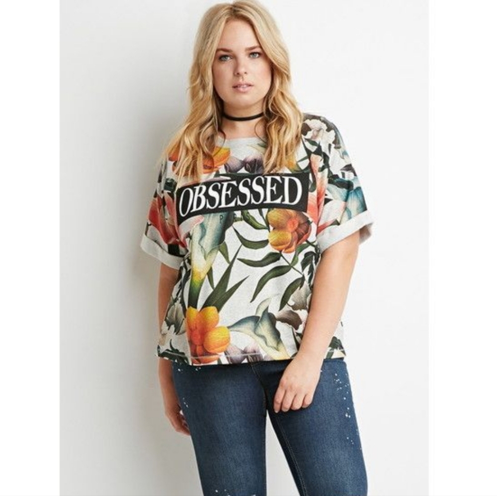 Forever 21+ Floral Graphic Print Crew Neck Shirt Size 2X